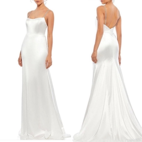 Mac Duggal Ieena Crystal-Strap Satin Gown - Picture 1 of 10